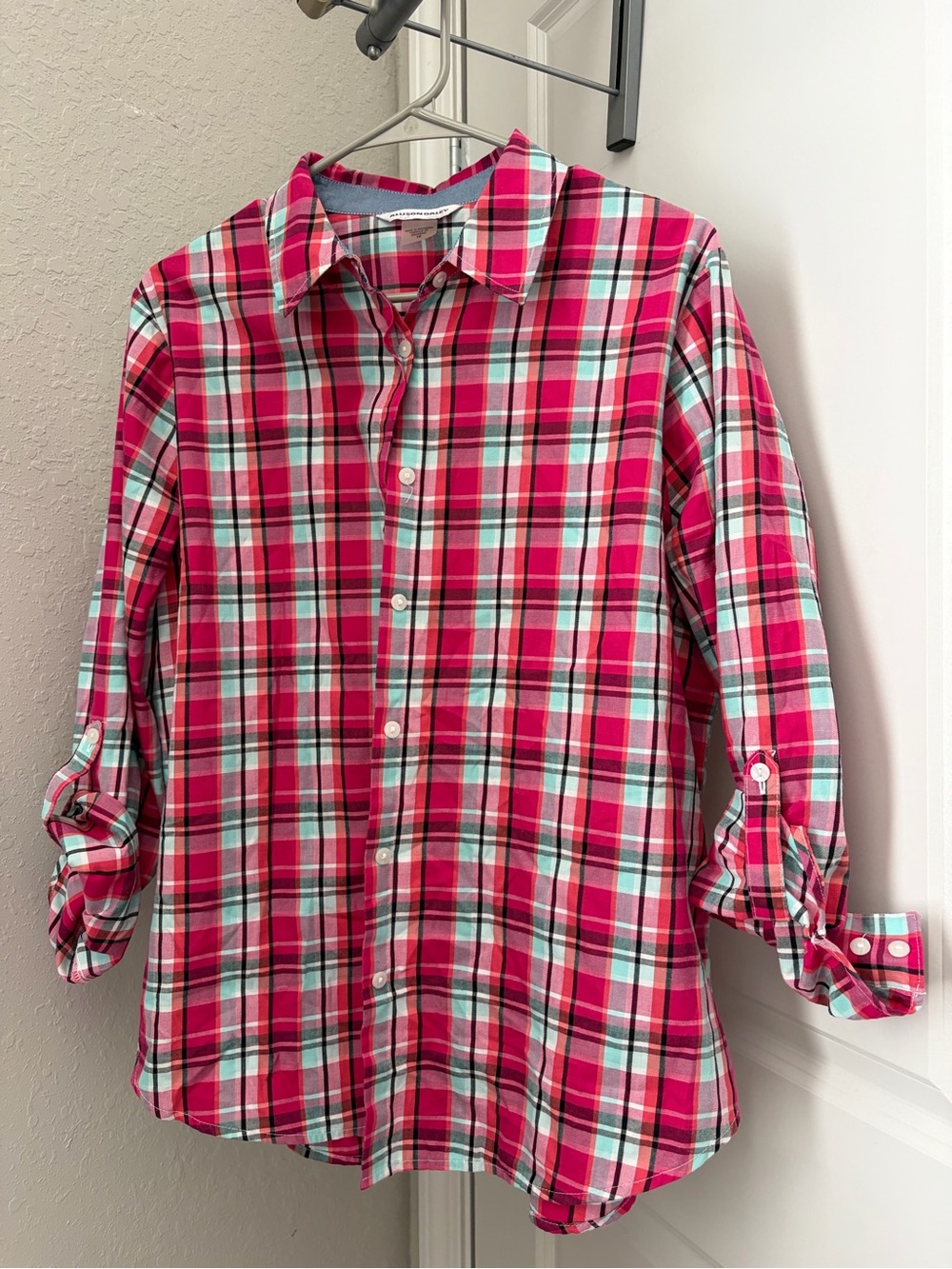 Pink Plaid Button-Up Shirt